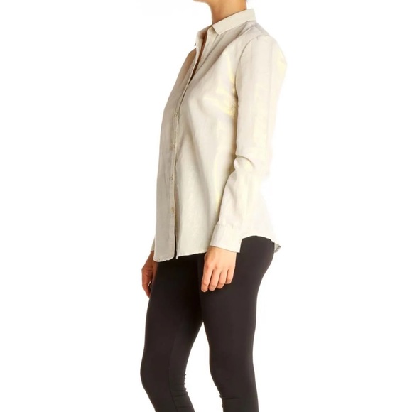 J. McLaughlin Button Up Cream w/ Gold Metallic Long Sleeve Collared Shirt Sz XL - Picture 3 of 16